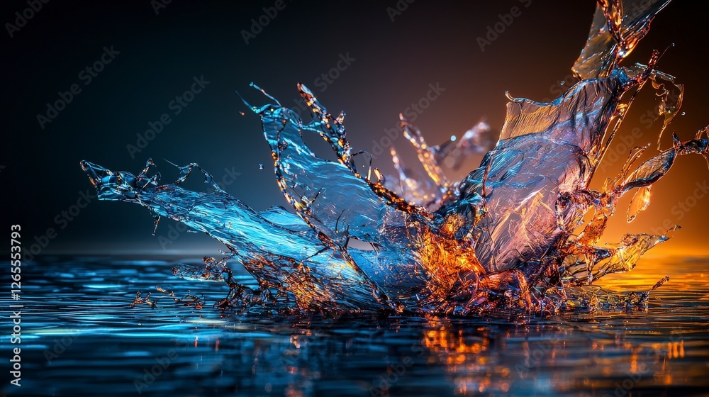 Poster dynamic water splash art abstract exploration digital artwork vibrant colors close-up view fluidity 