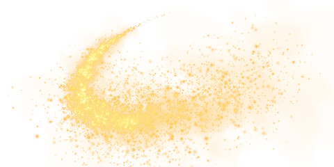 Fantastic yellow smoke background. Magic yellow smoke with glitter and small particles of twinkling stars. Fog with luminous particles. Yellow vapor with stardust. Morning fog over land or water. PNG.