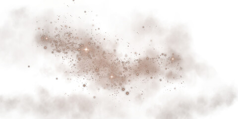 Magic chocolate brown smoke with glitter and small particles of twinkling stars. Fog with luminous particles. Chocolate brown vapor with stardust. Morning fog over land or water. Chocolate brown shade