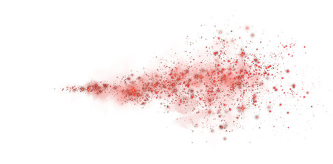 Fantastic red smoke background. Magic red smoke with glitter and small particles of twinkling stars. Fog with luminous particles. Red vapor with stardust. Morning fog over land or water. PNG.
