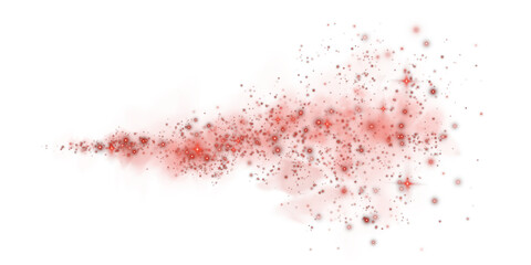 Fantastic red smoke background. Magic red smoke with glitter and small particles of twinkling stars. Fog with luminous particles. Red vapor with stardust. Morning fog over land or water. PNG.
