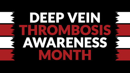 Deep Vein Thrombosis Awareness Month text with side lines on a black background. Which is observed every year in March to celebrate and wish Deep Vein Thrombosis Awareness Month.