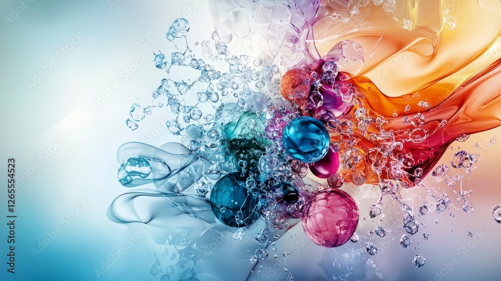 Poster dynamic holographic collage of colorful shapes and water splashes abstract art contemporary studio c
