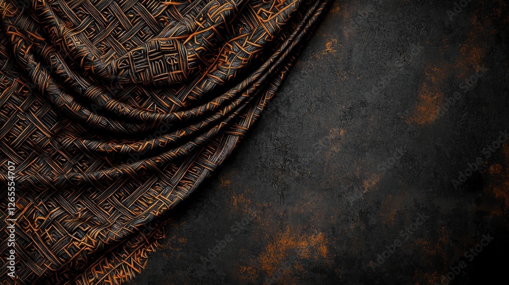 Poster Elegant woven fabric pattern with subtle symbols textile showcase dark textured background artistic view inspiration