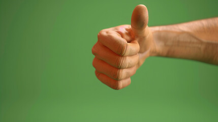 Thumbs up, solid green background, Green screen for editing