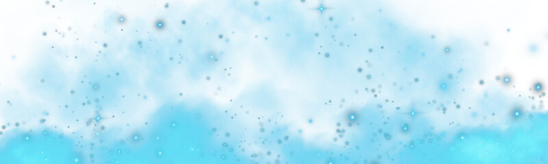 Fantastic blue smoke background. Magic blue smoke with glitter and small particles of twinkling stars. Fog with luminous particles. Blue vapor with stardust. Morning fog over land or water. PNG.