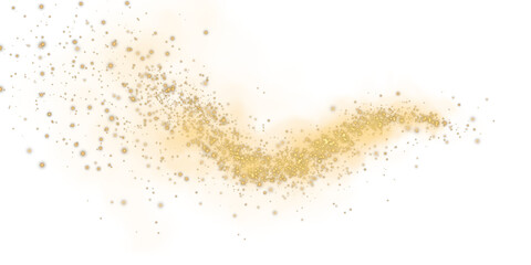 Fantastic golden smoke background. Magic golden smoke with glitter and small particles of twinkling stars. Fog with luminous particles. Yellow vapor with stardust. Morning fog over land or water. PNG
