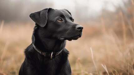 Black Labrador Retriever in autumn field