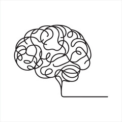 Single one line Brain continuous one line drawing silhouette on white background
