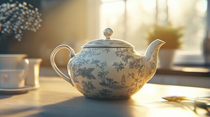 Elegant Vintage Teapot with Intricate Floral Design in Soft Light