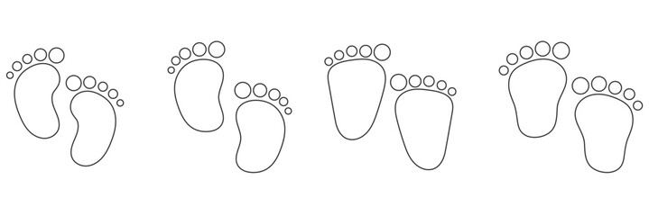 Foot prints icon set. Black baby footprints icon isolated on white.  1176