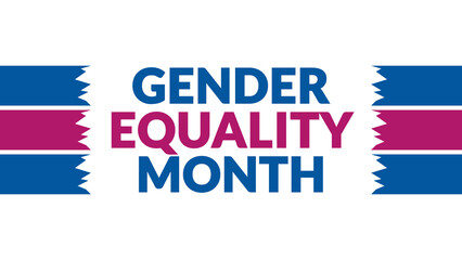 Gender Equality Month text with side lines on a White background. Which is observed every year in March to celebrate and wish Gender Equality Month.
