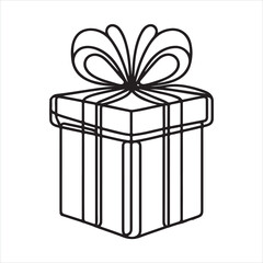 Single one line Continuous one line drawing of Holiday gift box icon silhouette on white background
