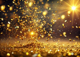Obraz premium Aerial View Glittering Gold Confetti Magic Light Luxury Background