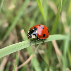 Obraz premium Simple Elegance: A Ladybug on Fresh Green Grass, ladybug on grass
