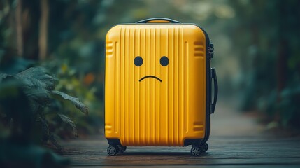 sad forgotten yellow suitcase on wheels, problem, copy space, lost luggage