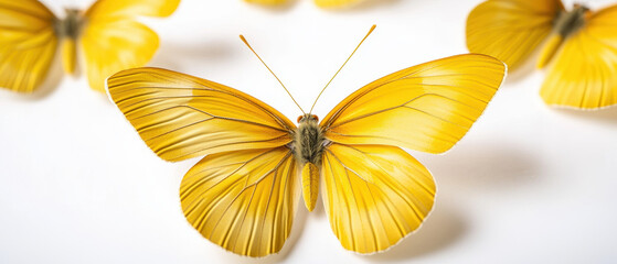 Obraz premium detailed close up of vibrant yellow butterflies showcasing their delicate wings and intricate patterns