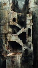 Complex layered structure of weathered stone with repeating archways