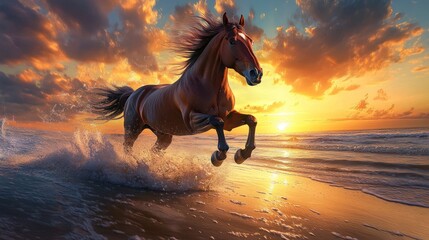 Horse galloping beach sunset ocean freedom (4)