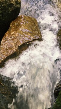 Close-up shot of a stormy stream stream