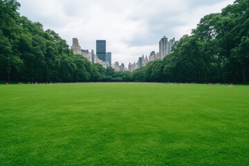 Obraz premium A large, empty park with a city skyline in the background