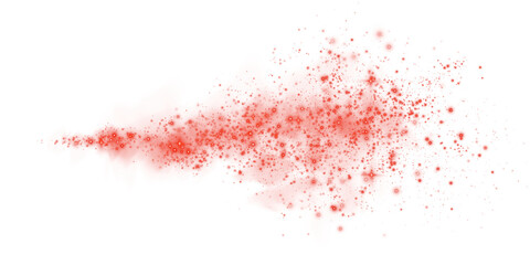 Fantastic red smoke background. Magic red smoke with glitter and small particles of twinkling stars. Fog with luminous particles. Red vapor with stardust. Morning fog over land or water. PNG.

