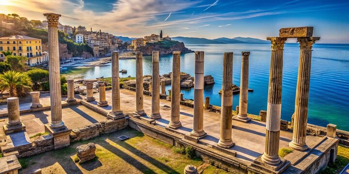Aerial View of Ancient Roman Ruins at Pozzuoli, Italy - Temple of Serapis