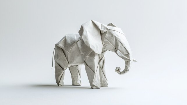 Origami elephant creation art studio paper sculpture minimalistic environment close-up folding techniques in focus