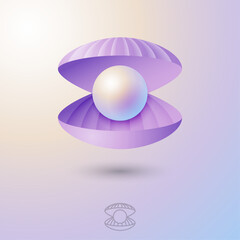 Pearl icon. Lilac shell and big beauty pearl bead inside. Icon for internet, beauty products, lingerie, beauty and jewelry icon.