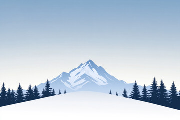 Fototapeta premium A mountain range with a snowy slope and a forest of pine trees