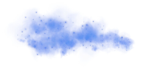 Fantastic blue smoke background. Magic blue smoke with glitter and small particles of twinkling stars. Fog with luminous particles. Blue vapor with stardust. Morning fog over land or water. PNG.