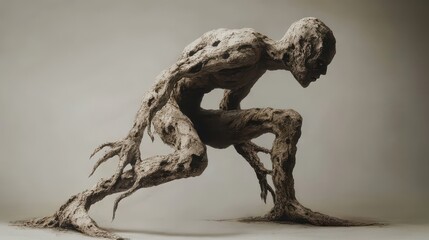 Fototapeta premium Terrifying creature crouches forward appearing to be composed of stone