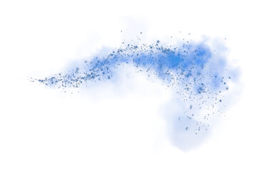 Obraz premium Fantastic blue smoke background. Magic blue smoke with glitter and small particles of twinkling stars. Fog with luminous particles. Blue vapor with stardust. Morning fog over land or water. PNG.