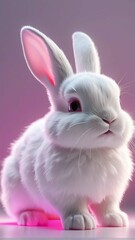 Obraz premium Adorable fluffy white rabbit with big eyes. Cute and innocent, perfect for Easter, spring, or any project needing a touch of sweetness and joy. Modern, trendy pastel colors.
