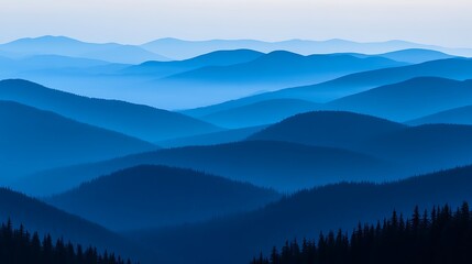 Obraz premium Serene Blue Mountains Landscape Under Misty Sky