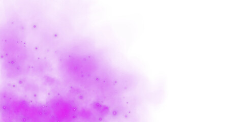 Fantastic purple smoke background. Magic purple smoke with glitter and small particles of twinkling stars. Fog with luminous particles. Purple vapor with stardust. Morning fog over land or water. PNG.