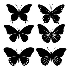 set of butterflies silhouette isolated with white background