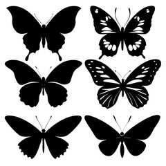 set of vector butterflies silhouette on white background