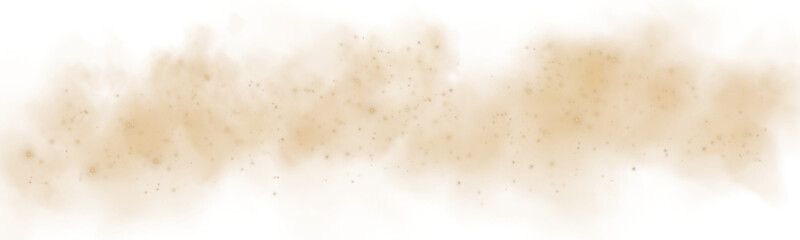 Fantastic golden smoke background. Magic golden smoke with glitter and small particles of twinkling stars. Fog with luminous particles. Yellow vapor with stardust. Morning fog over land or water. PNG