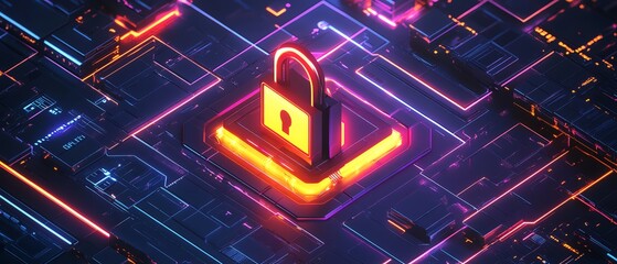 Cyber security AI firewall with pulsating encrypted barriers and hacking attempts