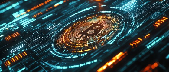 Digital cryptocurrency trading interface with fluctuating holographic numbers