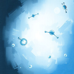 Classic oil painting style depicting a white and light blue medical abstract gradient background with molecules. Intense jet black, deep shadows, rich textures, and visible brushstrokes are featured. 