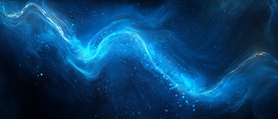 High-speed data stream visualization with swirling particles and deep blue binary codes