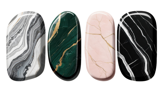 Elegant Oval Marble Trays Set Green Pink Black White Designs