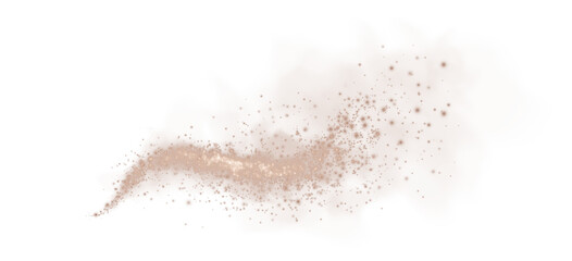 Magic chocolate brown smoke with glitter and small particles of twinkling stars. Fog with luminous particles. Chocolate brown vapor with stardust. Morning fog over land or water. Chocolate brown shade