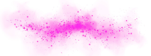 Obraz premium Fantastic pink smoke background. Magic pink smoke with glitter and small particles of twinkling stars. Fog with luminous particles. Pink vapor with stardust. Morning fog over land or water surface PNG