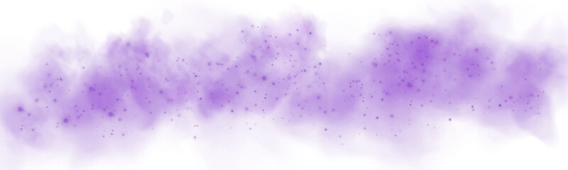 Obraz premium Fantastic purple smoke background. Magic purple smoke with glitter and small particles of twinkling stars. Fog with luminous particles. Purple vapor with stardust. Morning fog over land or water. PNG.