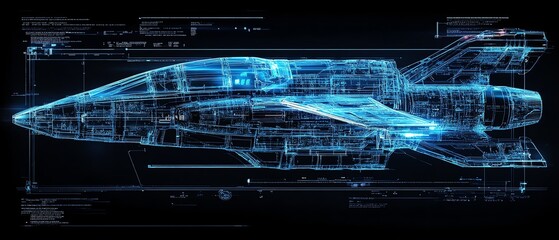 Self-illuminating holographic blueprint of a futuristic spacecraft