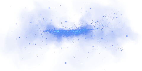 Fantastic blue smoke background. Magic blue smoke with glitter and small particles of twinkling stars. Fog with luminous particles. Blue vapor with stardust. Morning fog over land or water. PNG.