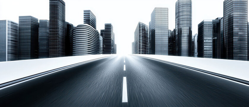 modern road leading to futuristic skyscrapers in cityscape